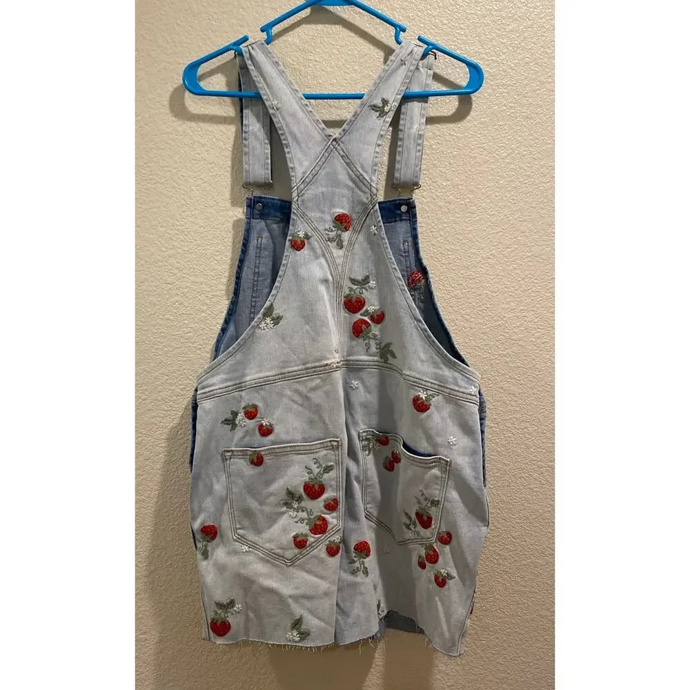 Driftwood NWT Strawberry Fields Embroidered Denim Shortalls Size L